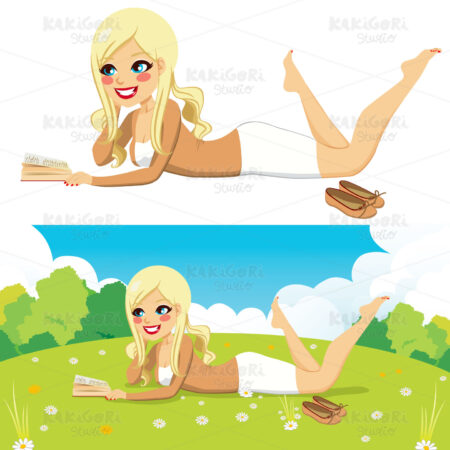 Woman Reading On Park Clipart Vector Illustration 01521