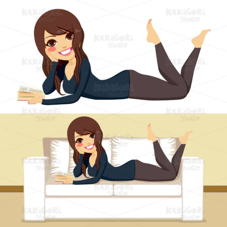 Woman Reading On Sofa Clipart Vector Illustration 01520