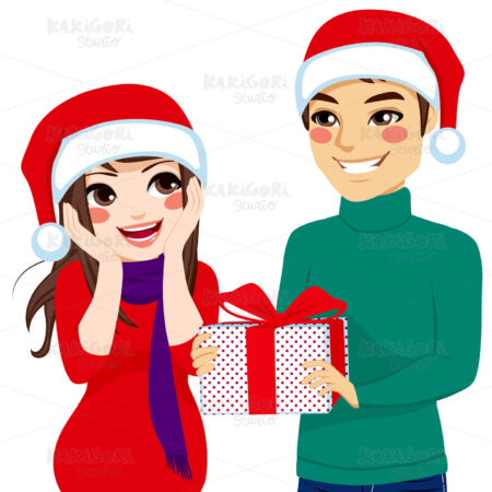 Woman Receiving Christmas Present Clipart Vector Illustration 01902