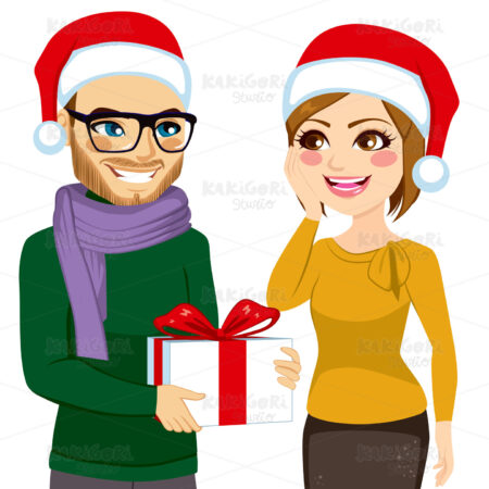 Woman Receiving Christmas Present Clipart Vector Illustration 02483