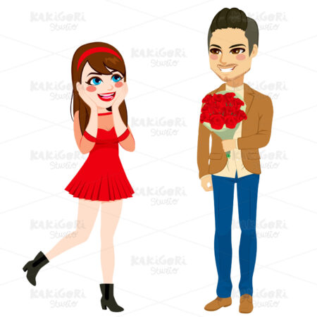 Woman Receiving Flowers Clipart Vector Illustration 02533