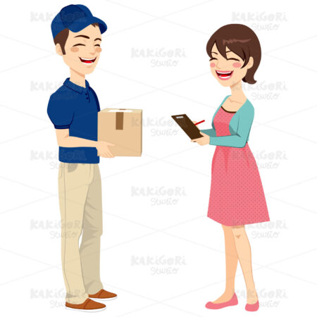 Woman Receiving Mail Package Clipart Vector Illustration 02131