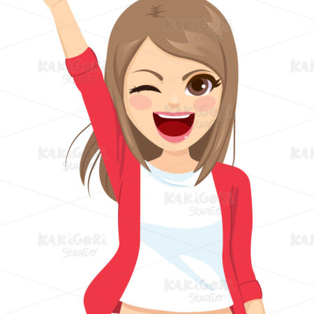 Woman Rejoicing Clenching Fist Up Clipart Vector Illustration 04944