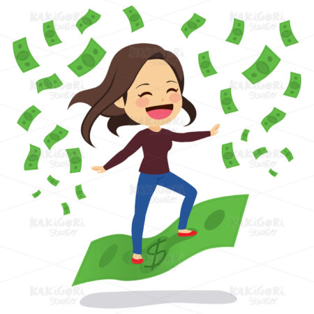 Woman Riding Banknote Clipart Vector Illustration 03993