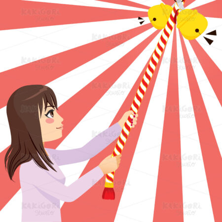 Woman Ringing Japanese Bell Clipart Vector Illustration 04420