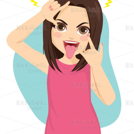 Woman Rocking Horns Hand Gesture Clipart Vector Illustration 05042
