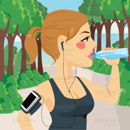 Woman Runner Drinking Water Clipart Vector Illustration 02694