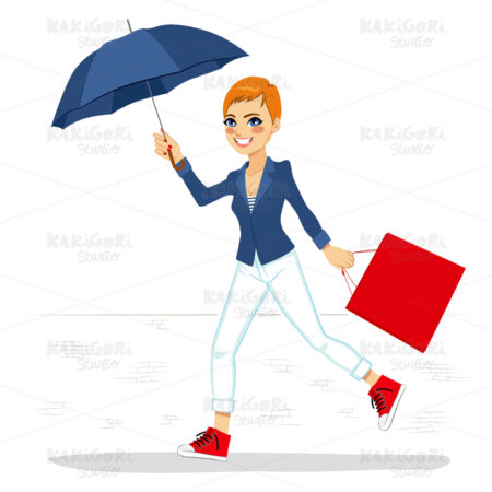 Woman Running With Umbrella Clipart Vector Illustration 02150