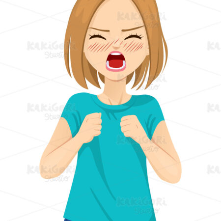 Woman Screaming Closed Fists Clipart Vector Illustration 04834