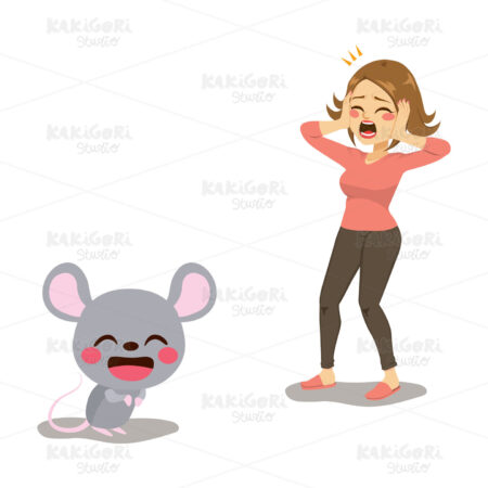 Woman Screaming Frightened Mouse Clipart Vector Illustration 04761