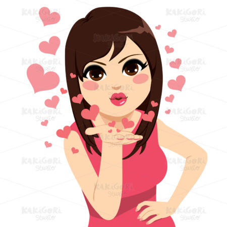 Woman Sending Kiss Hearts Clipart Vector Illustration 03904