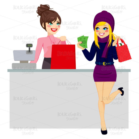 Woman Shopping Paying With Cash Clipart Vector Illustration 01939