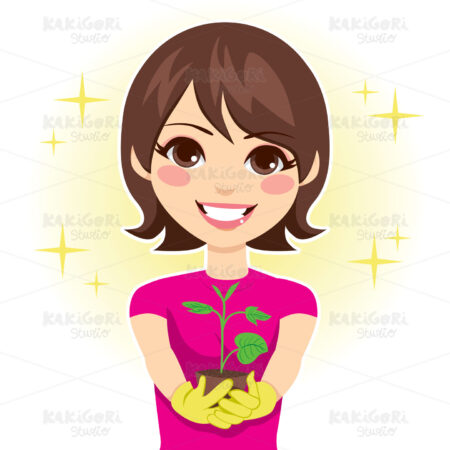 Woman Showing Plant Growth Clipart Vector Illustration 01101