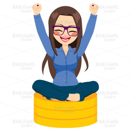 Woman Sitting Coins Clipart Vector Illustration 03282