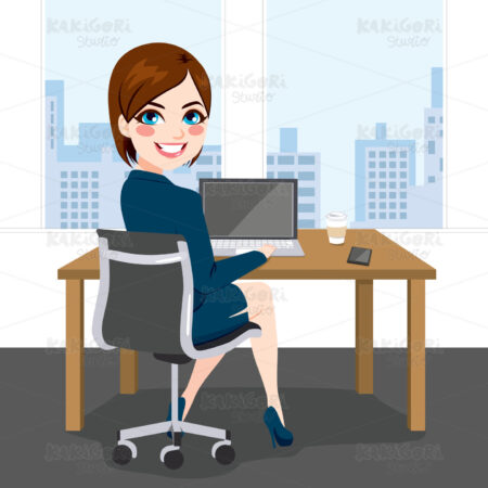 Woman Sitting Working Office Clipart Vector Illustration 02610