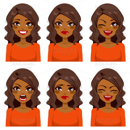 Woman Six Face Expressions Clipart Vector Illustration 02584