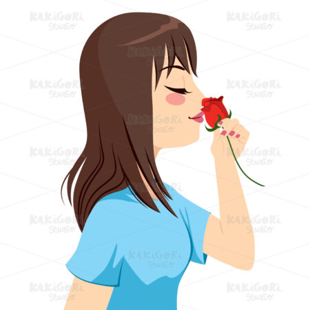 Woman Smelling Rose Clipart Vector Illustration 04103