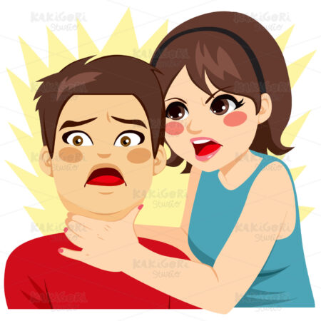Woman Strangling Man Clipart Vector Illustration 02882