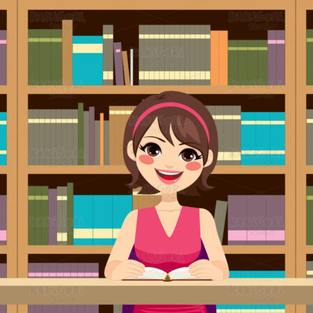 Woman Studying Library Clipart Vector Illustration 02688