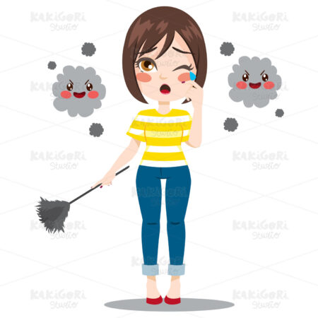 Woman Suffering Dust Allergy Clipart Vector Illustration 04789