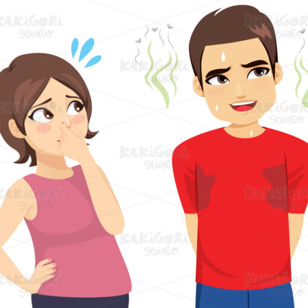 Woman Suffering Man Bad Smell Clipart Vector Illustration 05116