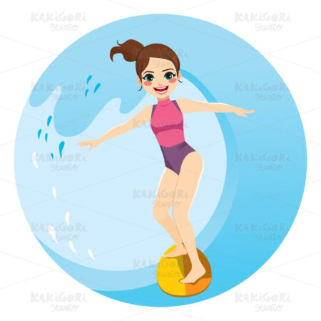 Woman Surfing Wave Clipart Vector Illustration 03565