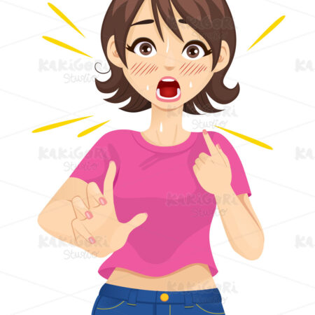 Woman Surprised Pointing Herself Clipart Vector Illustration 04826