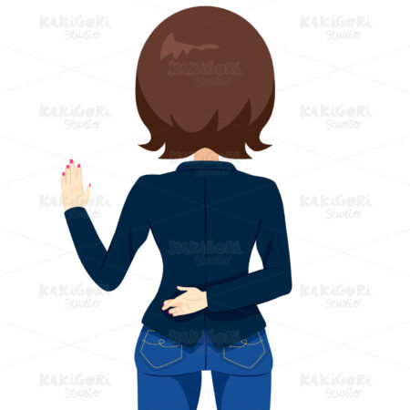 Woman Swearing With Fingers Crossed Clipart Vector Illustration 02170