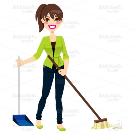 Woman Sweeping Floor Clipart Vector Illustration 01108