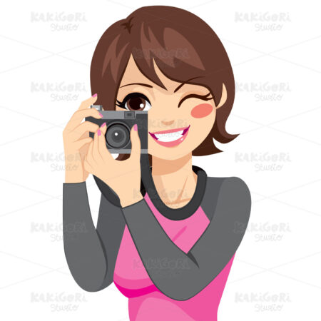 Woman Taking Photo With Camera Clipart Vector Illustration 02095