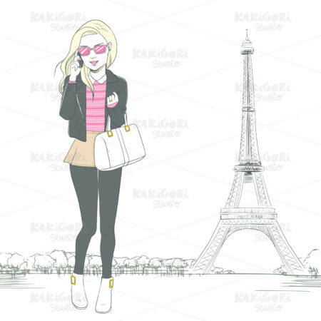 Woman Talking Smartphone Paris Clipart Vector Illustration 01673