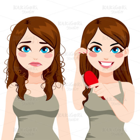 Woman Tangled Hair Brushing Clipart Vector Illustration 02160