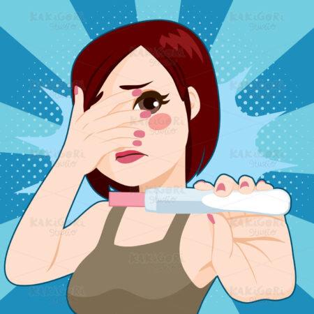 Woman Terrified Pregnancy Test Clipart Vector Illustration 03698