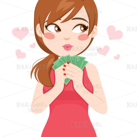 Woman Thinking Spending Money Clipart Vector Illustration 05184