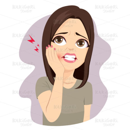 Woman Touching Cheek Toothache Pain Clipart Vector Illustration 04973
