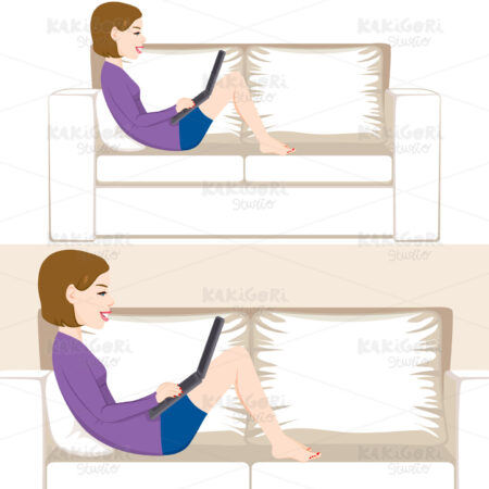 Woman Typing Laptop Sofa Clipart Vector Illustration 02629