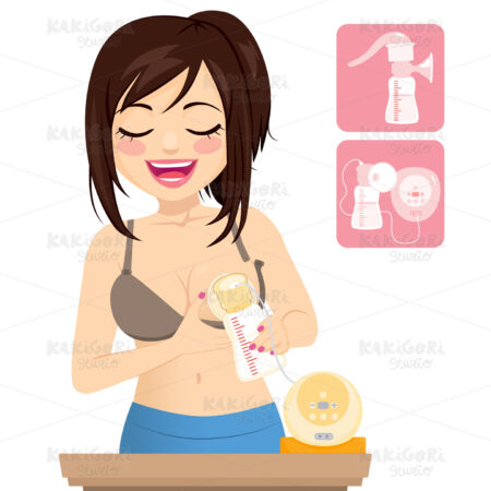 Woman Using Automatic Breast Pumper Clipart Vector Illustration 05187