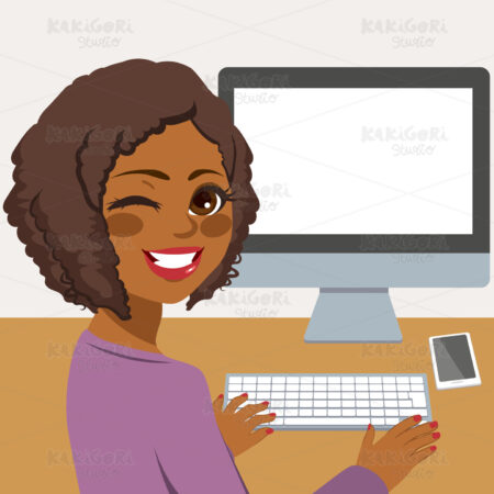 Woman Using Computer Clipart Vector Illustration 03382