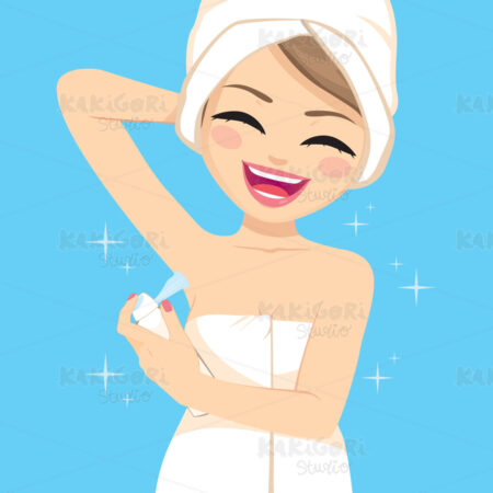 Woman Using Deodorant Spray Clipart Vector Illustration 05135