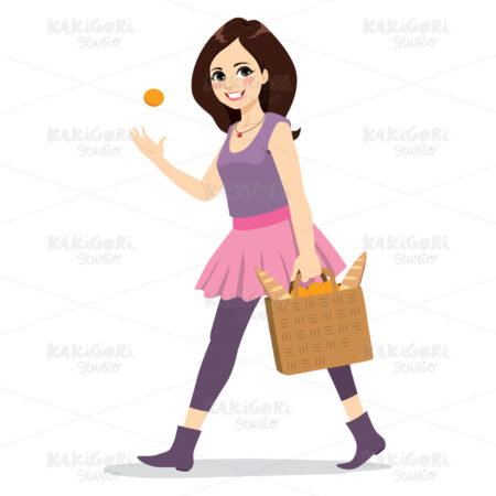 Woman Walking With Groceries Clipart Vector Illustration 04001