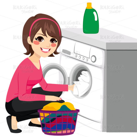 Woman Washing Machine Clipart Vector Illustration 02698