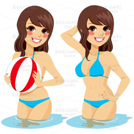 Woman Water Beach Ball Clipart Vector Illustration 02564