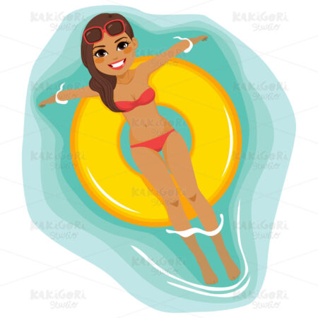 Woman Water Floating Clipart Vector Illustration 02562