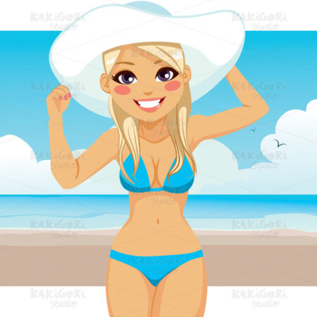 Woman Wearing Bikini And Hat Clipart Vector Illustration 02109