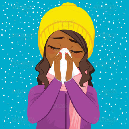 Woman Winter Flu Blowing Nose Clipart Vector Illustration 04278