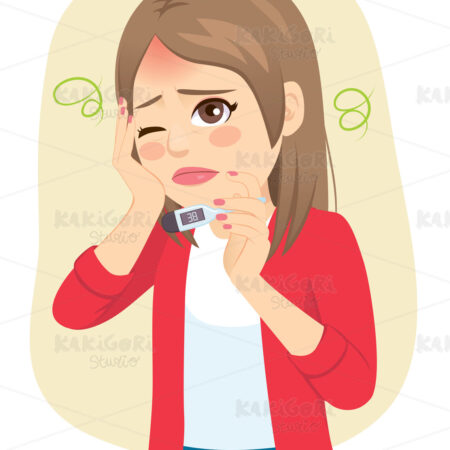 Woman With Fever Holding Thermometer Clipart Vector Illustration 05172
