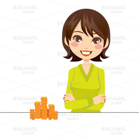 Woman With Gold Coins Clipart Vector Illustration 00819