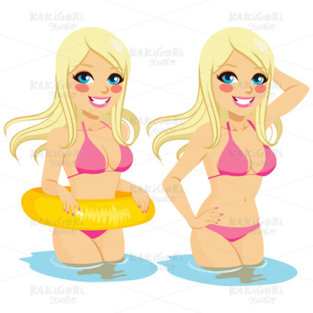 Woman With Inflatable Rubber Ring Clipart Vector Illustration 02570