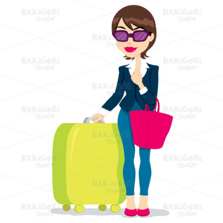 Woman With Luggage Clipart Vector Illustration 00946