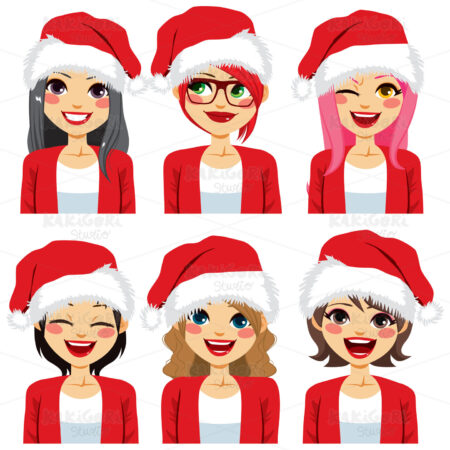 Women Avatar Santa Claus Hat Clipart Vector Illustration 03854